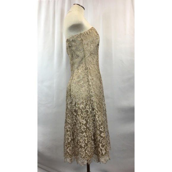 Ann Taylor Gold Lace Sweetheart Neckline Dress 6 - Picture 2 of 8